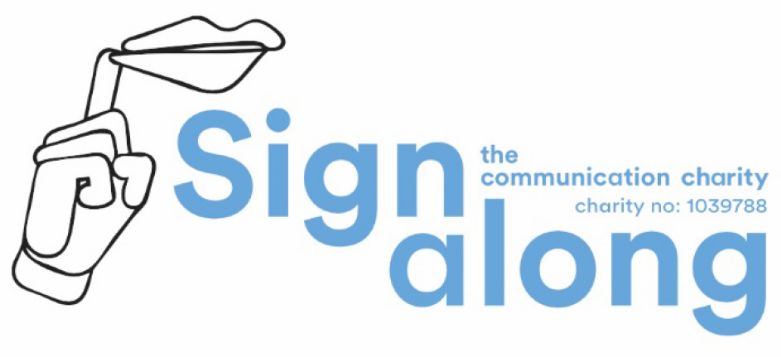 Sign along logo with a hand making a sign language gesture