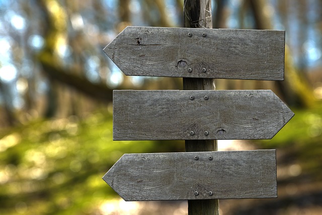 Wooden Signpost showing 3 different routes